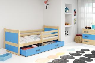 Detská posteľ s úložným priestorom RICO borovica Modrá, 190x80 cm