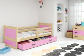 Detská posteľ s úložným priestorom RICO borovica Ružová, 190x80 cm
