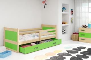 Detská posteľ s úložným priestorom RICO borovica Zelená, 190x80 cm