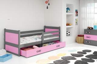 Detská posteľ s úložným priestorom RICO grafit Ružová, 190x80 cm