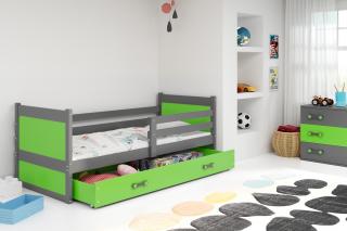 Detská posteľ s úložným priestorom RICO grafit Zelená, 190x80 cm