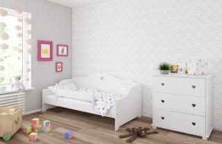 Detská posteľ ZUZANA srdiečka 180x80 cm, Biela, Nie, bez úložného priestoru