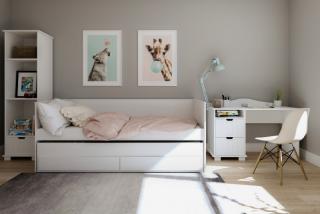 Praktická posteľ s prístelkou a úložným priestorom HOMNES 200x90 biela Áno, dva penovo matrace s výškou 10 cm.