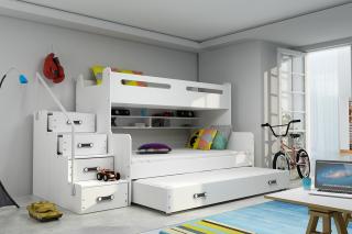 Rozšírená poschodová posteľ s prístelkou MAX 3 200x120 biela Biela