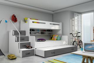 Rozšírená poschodová posteľ s prístelkou MAX 3 200x120 biela Grafit