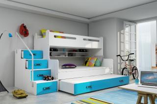 Rozšírená poschodová posteľ s prístelkou MAX 3 200x120 biela Modrá