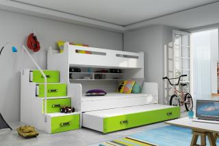 Rozšírená poschodová posteľ s prístelkou MAX 3 200x120 biela Zelená