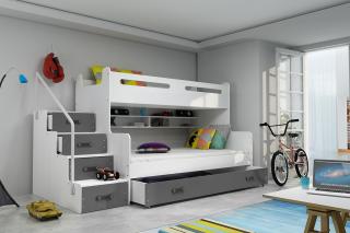 Rozšírená poschodová posteľ s úložným priestorom MAX 3 200x120 biela Grafit
