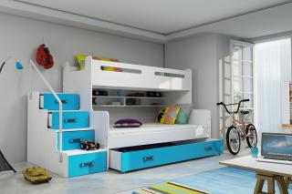 Rozšírená poschodová posteľ s úložným priestorom MAX 3 200x120 biela Modrá