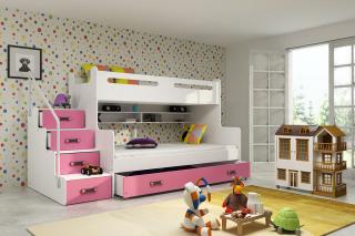 Rozšírená poschodová posteľ s úložným priestorom MAX 3 200x120 biela Ružová