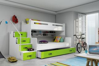 Rozšírená poschodová posteľ s úložným priestorom MAX 3 200x120 biela Zelená