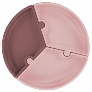 Minikoioi Puzzle silikónový tanier s prísavkou ružovo-bordový