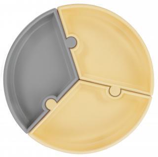 Minikoioi Puzzle silikónový tanier s prísavkou šedo-žltý