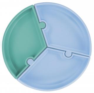 Minikoioi Puzzle silikónový tanier s prísavkou zeleno-modrý