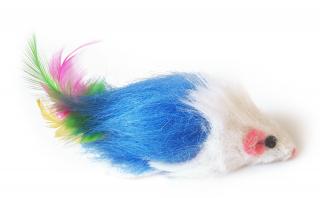 Hračka pre mačky myška s pierkovým chvostom Farba: Modrá