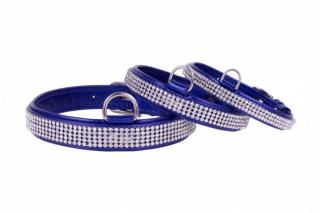 Lakovaný kožený obojok s kryštálmi pre psy modrej farby Obvod krku: 18-21cm, šírka: 9mm