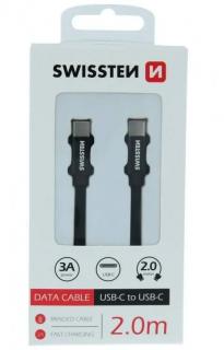 SWISSTEN dátový kábel USB-C / USB-C s textilným opletom, dĺžka 2 m