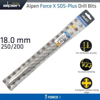 Vrták Alpen Force X 18.0 250/200 Sds-Plus X4 rezné hrany