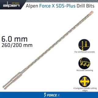 Vrták Alpen Force X 6.0 260/200 Sds-Plus X4 rezné hrany