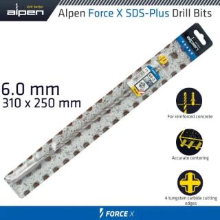 Vrták Alpen Force X 6.0 310/250 Sds-Plus X4 rezné hrany