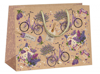 ARGUS papierová darčeková taška  NATUR  (prírodné) T4, Levanduľa a Bicykel