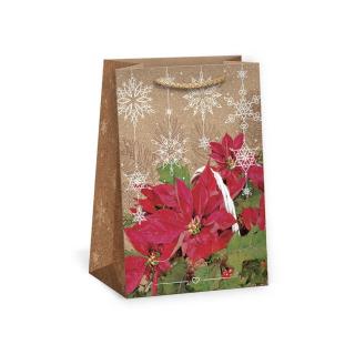 ARGUS papierová darčeková VIANOČNÁ taška  NATUR  (prírodná) T2, Vianočná hviezda v košíku