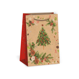 ARGUS papierová darčeková VIANOČNÁ taška  NATUR  (prírodná) T2, Vianočný Stromček s Vetvičkou
