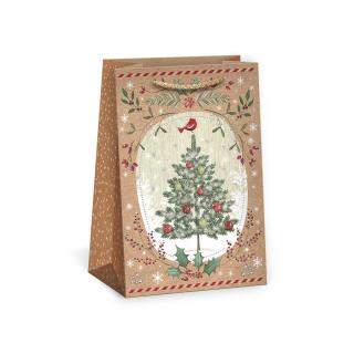 ARGUS papierová darčeková VIANOČNÁ taška  NATUR  (prírodná) T2, Vianočný stromček
