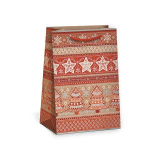 ARGUS papierová darčeková VIANOČNÁ taška  NATUR  (prírodná) T2, Vianočný vzor
