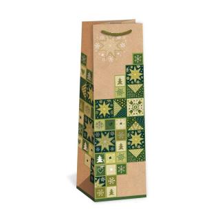 ARGUS papierová darčeková VIANOČNÁ taška  NATUR  (prírodná) T3, Patchwork