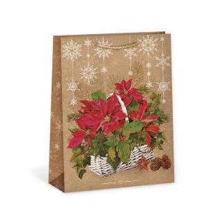 ARGUS papierová darčeková VIANOČNÁ taška  NATUR  (prírodná) T4, Vianočná hviezda v košíku
