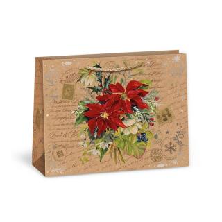 ARGUS papierová darčeková VIANOČNÁ taška  NATUR  (prírodná) T4, Vianočné Kytice