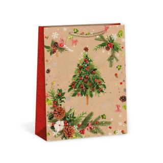 ARGUS papierová darčeková VIANOČNÁ taška  NATUR  (prírodná) T4, Vianočný Stromček s Vetvičkou