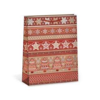 ARGUS papierová darčeková VIANOČNÁ taška  NATUR  (prírodná) T4, Vianočný vzor