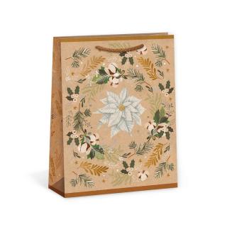 ARGUS papierová darčeková VIANOČNÁ taška  NATUR  (prírodná) T4, Zasnežený Vianočná Hviezda