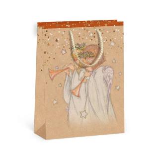 ARGUS papierová darčeková VIANOČNÁ taška  NATUR  (prírodná) T5, Anjeli