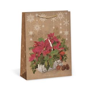ARGUS papierová darčeková VIANOČNÁ taška  NATUR  (prírodná) T5, Vianočná hviezda v košíku