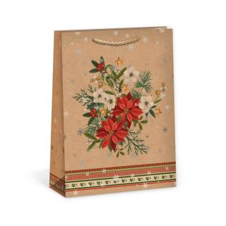 ARGUS papierová darčeková VIANOČNÁ taška  NATUR  (prírodná) T5, Vianočná kytica