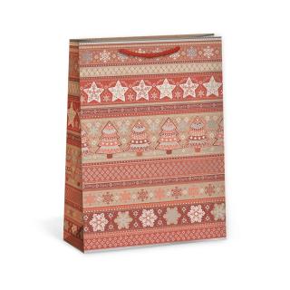 ARGUS papierová darčeková VIANOČNÁ taška  NATUR  (prírodná) T5, Vianočný vzor