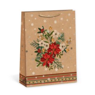 ARGUS papierová darčeková VIANOČNÁ taška  NATUR  (prírodná) T8, Vianočná Kytica
