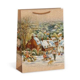 ARGUS papierová darčeková VIANOČNÁ taška  NATUR  (prírodná) T8, Vianočné Mestečko
