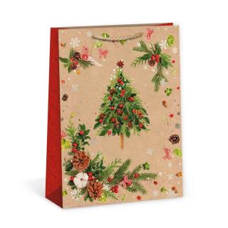 ARGUS papierová darčeková VIANOČNÁ taška  NATUR  (prírodná) T8, Vianočný Stromček s Vetvičkou