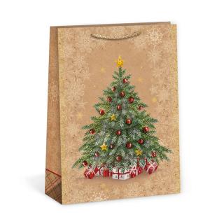 ARGUS papierová darčeková VIANOČNÁ taška  NATUR  (prírodná) T8, Vianočný stromček