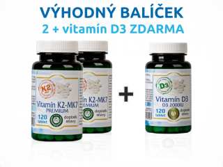 2x Vitamín K2 120 tbl + 1x vitamín D3 120 tbl ZADARMO