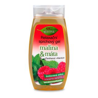 BC BIONE Malina + Mäta Relaxačný sprchový gél 260 ml s keratínom