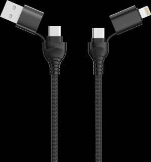 BOT dátový kábel 4v1, USB-A + USB-C/USB-C + Lightning, 1.2 m Barva: Černá