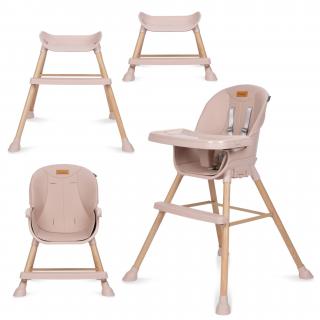 Detská jedálenská stolička EATAN 4v1 wood pink (Kidwell jedálenská stolička ružová s drevom)