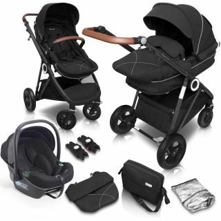 Kombinovaný kočík Halime AIR BabyGo 3v1 black/black (Športový kočík ,hlboká vanička+autosedačka)