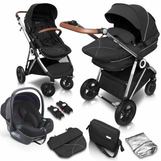 Kombinovaný kočík Halime AIR BabyGo 3v1 black/silver (Športový kočík ,hlboká vanička+autosedačka)