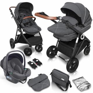 Kombinovaný kočík Halime AIR BabyGo 3v1 grey/black (Športový kočík ,hlboká vanička+autosedačka)